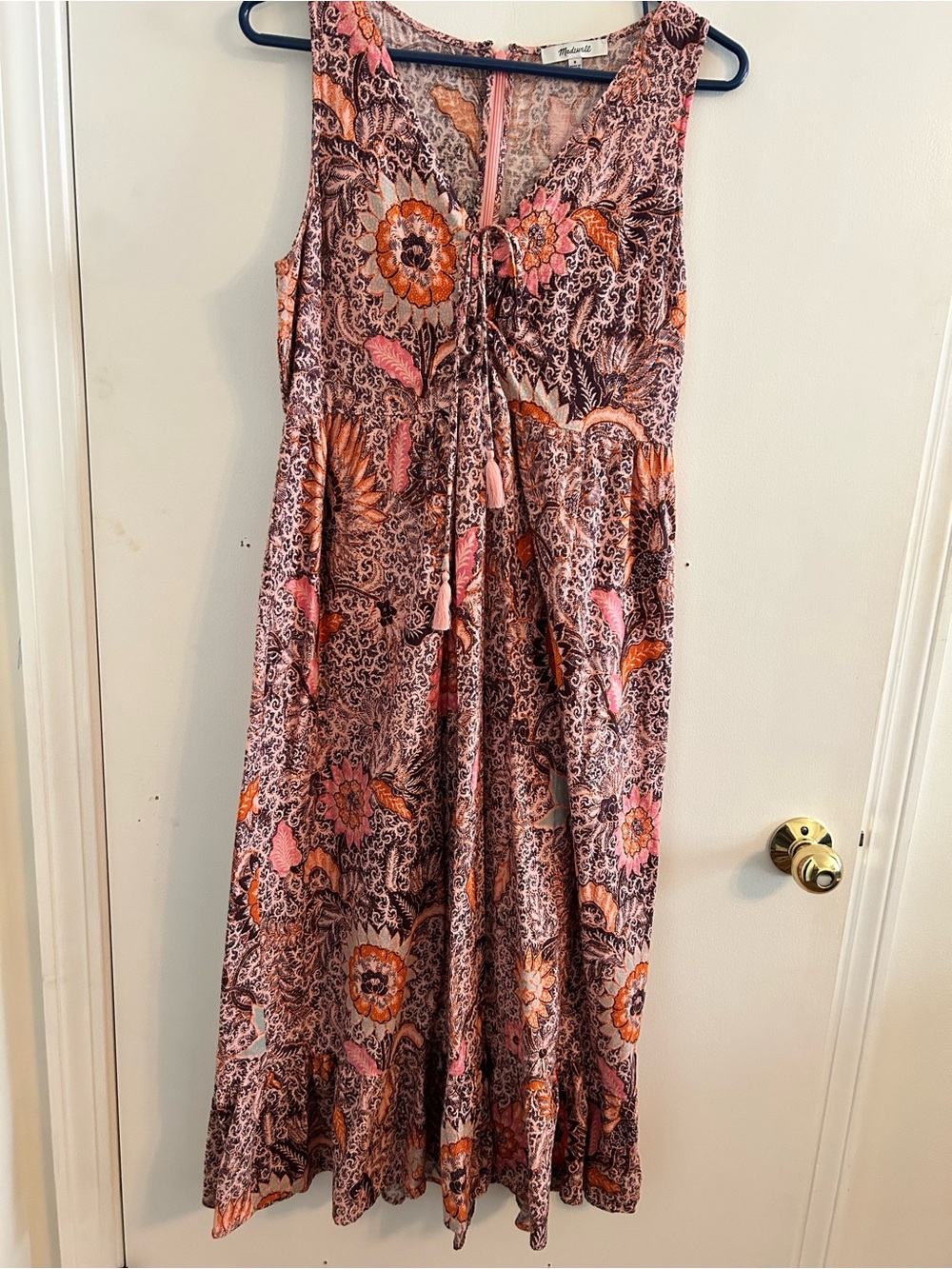 Madewell Pink & Orange Floral Tie-Front Maxi Dress